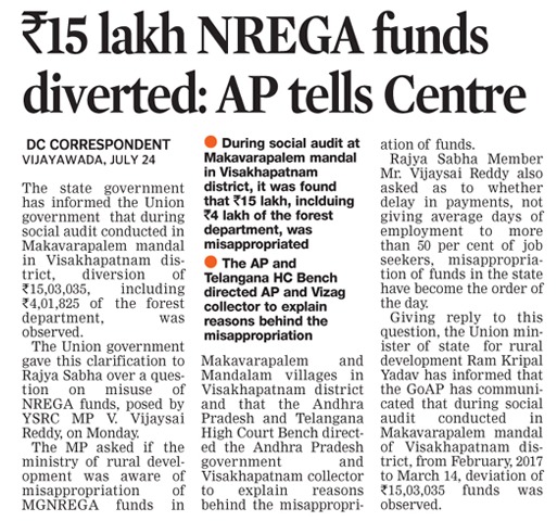 15 lakh NREGA funds diverted: AP tells Centre