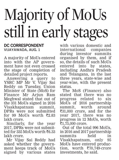 Majority of MoUs still in early stages