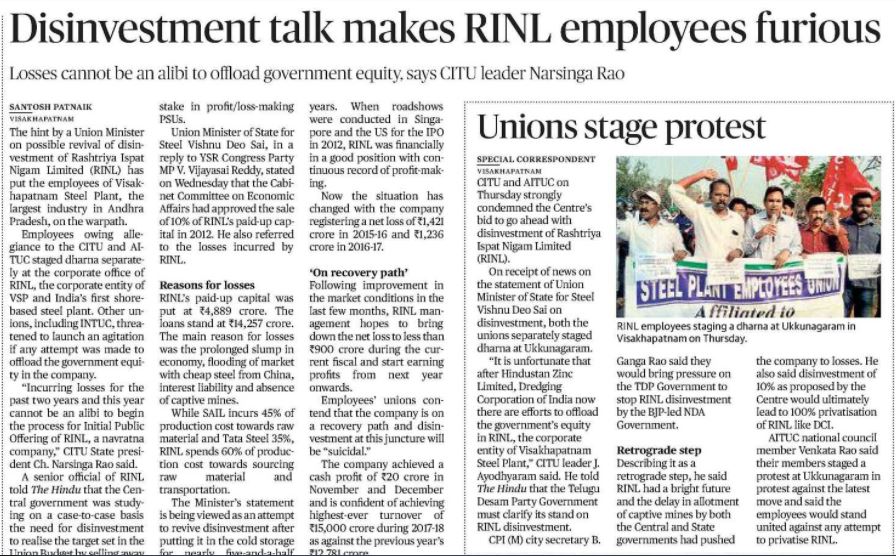 Disinvestment talk makes RINL empleyees furious