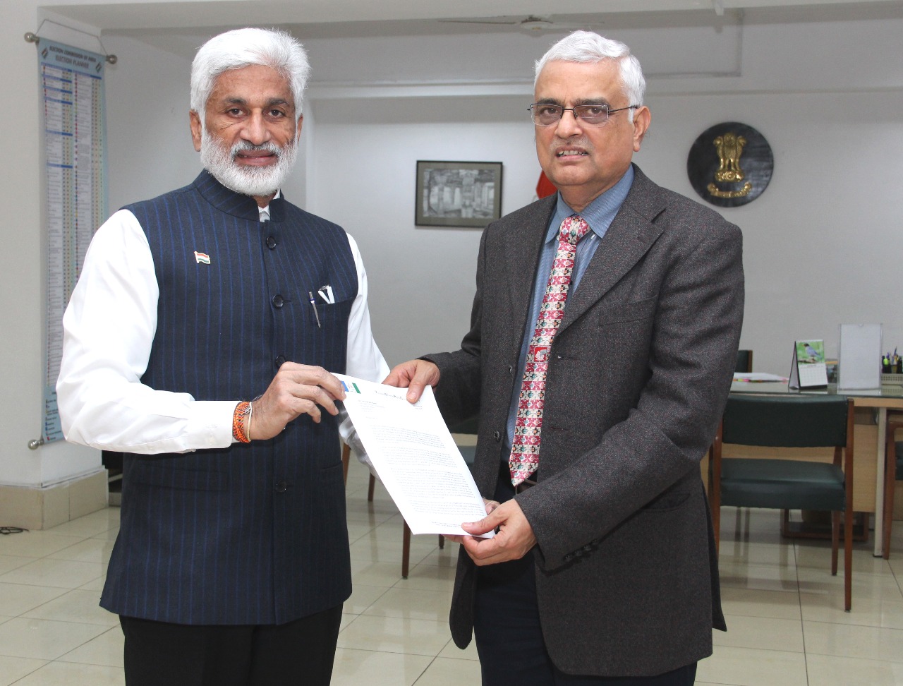 Submitting a representation to Chief Election Commissioner of India Sri Om Prakash Rawat at his office in Nirvachana Sadan in New Delhi on Friday.