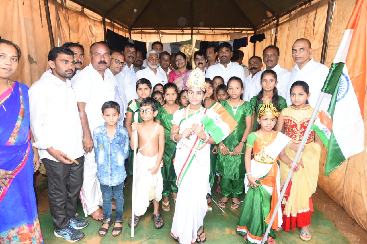 With School children on the occasion of Independence Day celebrations at padayatra camp