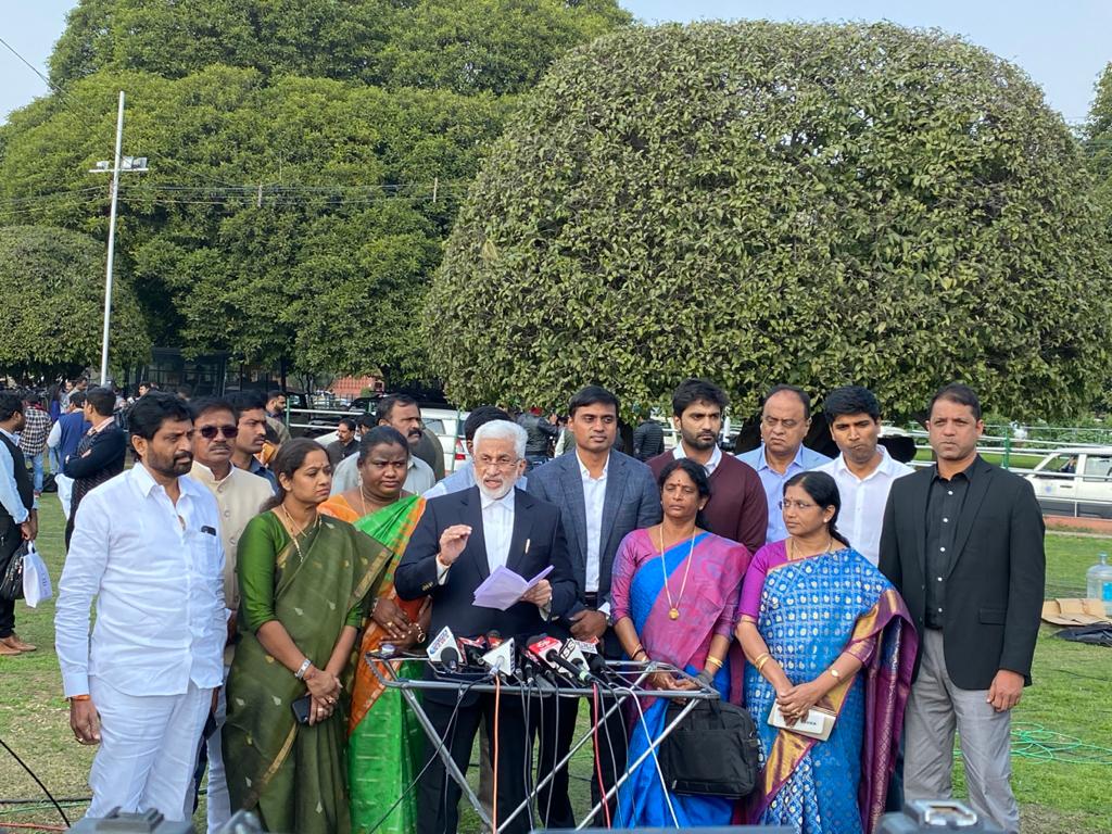 Addressing the Press at Vijay chowk on Union Budget 2020.