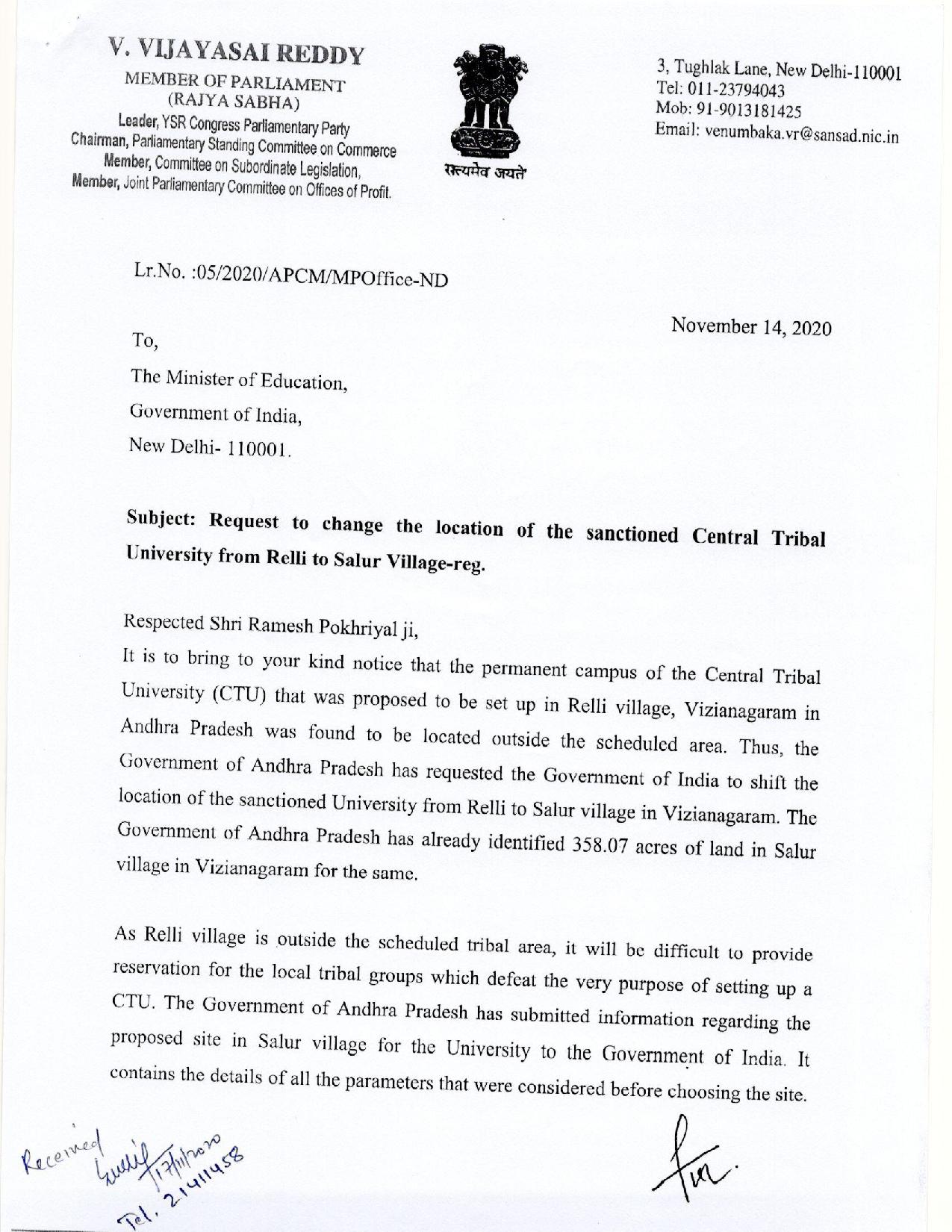 Letter to Minister of Education