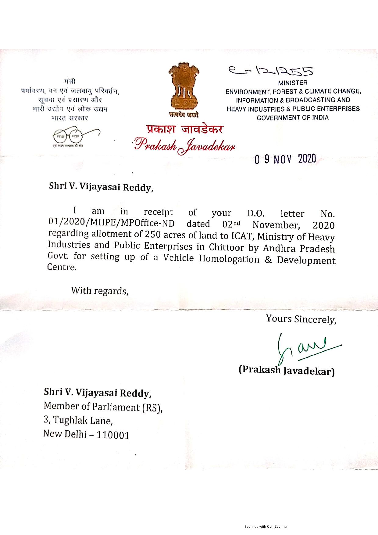 Letter to Minister of Environment