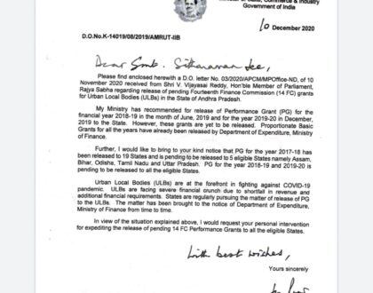 letter to monistr of housing and urban affairs
