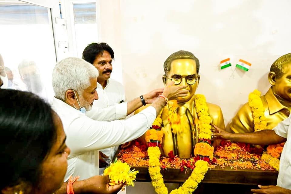 Paid floral tributes to Bharat Ratna Babasaheb Ambedkar on his birth anniversary at Maddilapalem YSRCP office in Vizag.