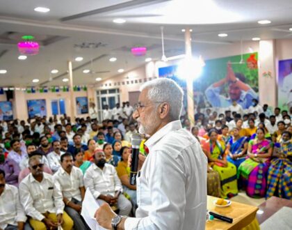 Interacted with party workers at the Party Workers' Meet at Maddilapalem Party Office.