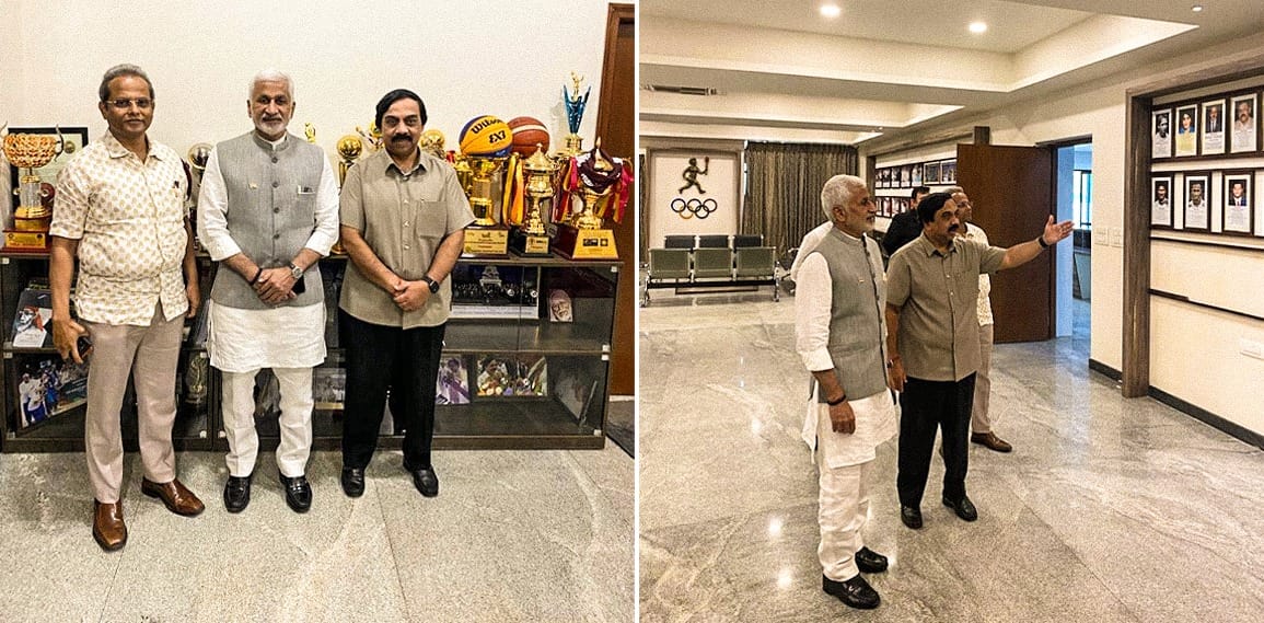 Visited Headquarters of Karnataka Olympic Association in Bengaluru today & had a wonderful discussion with President Sri Dr. K Govindaraj & Sri B Dayananda IPS.