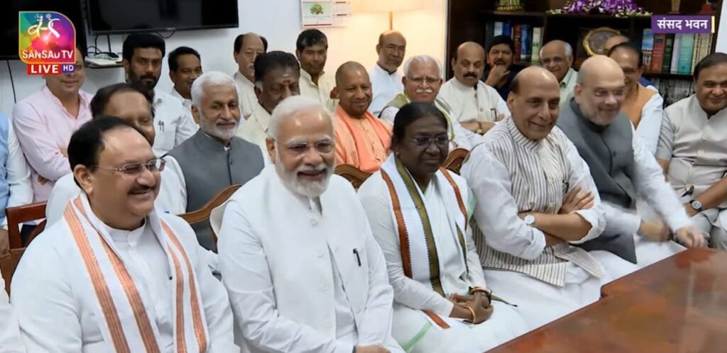 Sharing a few glimpses from the nomination filing of Presidential candidate Smt. Droupadi Murmu at the Parliament today.